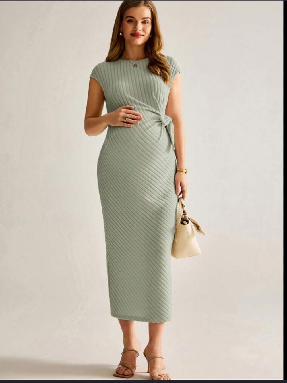 SHEIN Sage Twist-Front Maxi Dress - Women